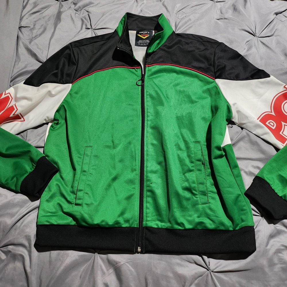 Forever 21 x PONY Track Jacket Mens Large Green Black Colorblock Full Zip Sport